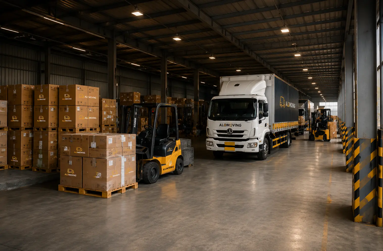 Dịch vụ chuyển nhà trọn gói Alomoving - kho bãi và xe tải chuyên dụng